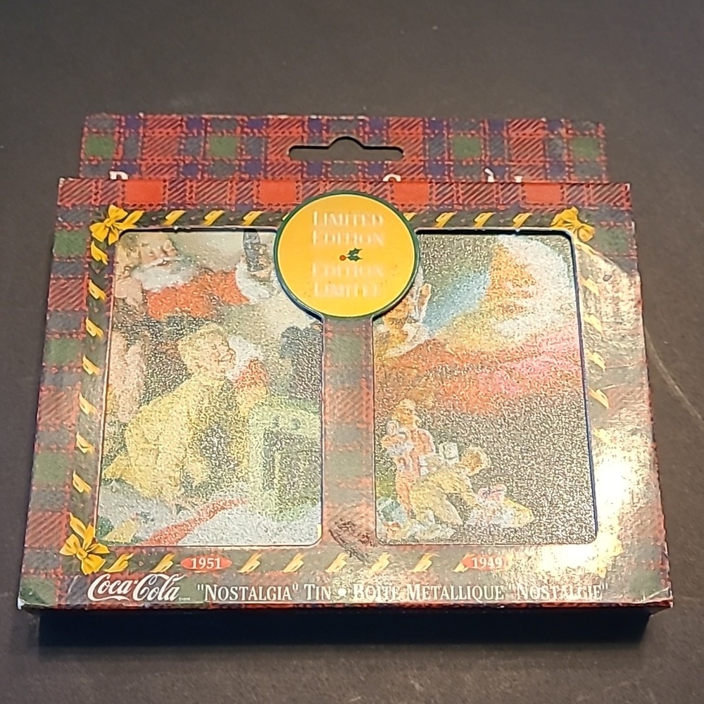 Vintage Coca Cola 1996 Nostalgia Santa Playing Cards in Tin Box